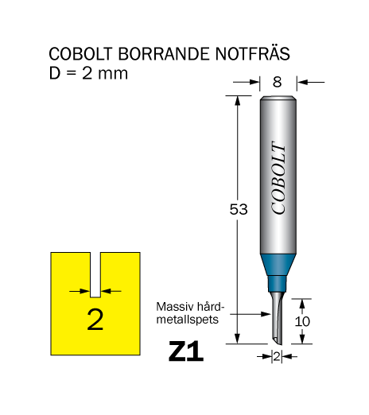 Cobolt Notfräs D=2 L=10 Z=1 S=8 | toolab.se