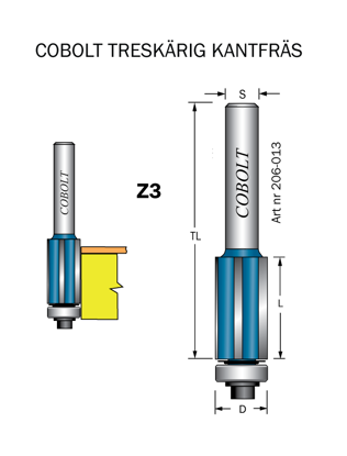 Cobolt Kantfräs 3-skärig D=13 L=25 | toolab.se