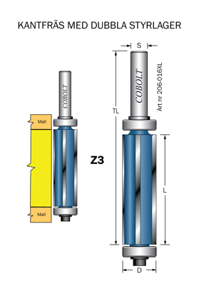 Cobolt Kantfräs med två styrlager Z=3 | toolab.se