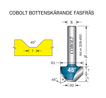 Cobolt Fasfräs 45gr D1=21 D2=7 | toolab.se