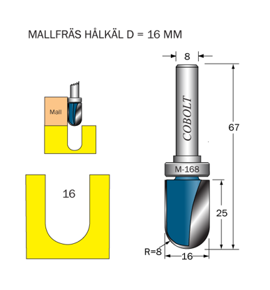 Cobolt Mallfräs Hålkäl D=16 L=25mm | toolab.se