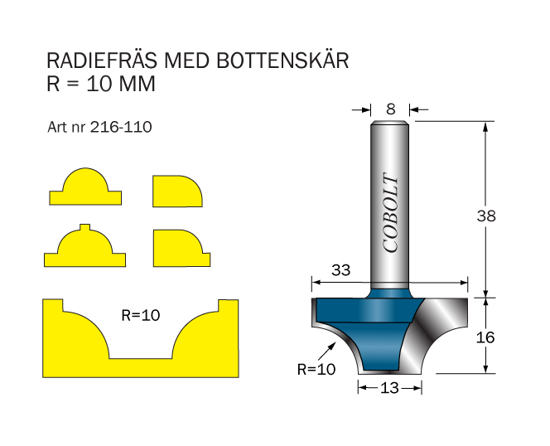 Cobolt Radiefräs R=10 / L=16 | toolab.se