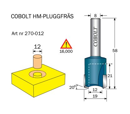 Cobolt HM Pluggfräs D=12, S=8 - TOOLAB:SE