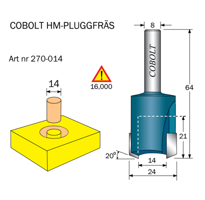 Cobolt HM Pluggfräs D=14, S=8 - TOOLAB:SE