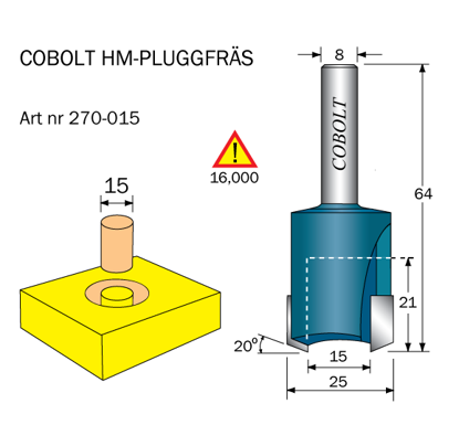Cobolt HM Pluggfräs D=15, S=8 - TOOLAB:SE