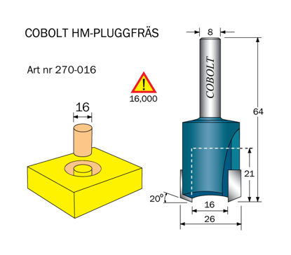 Cobolt HM Pluggfräs D=16, S=8 - TOOLAB:SE