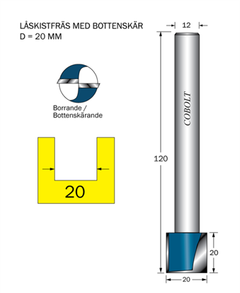 Cobolt Låskistfräs D=20 L=20 TL=120 S=12