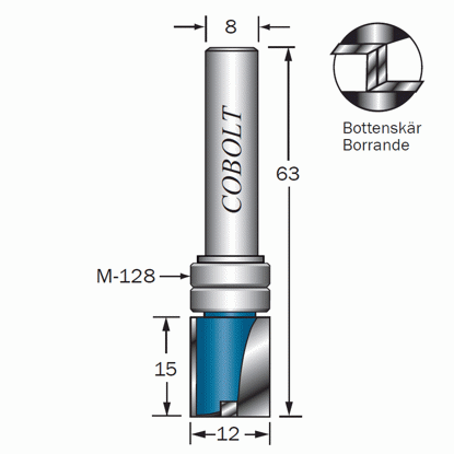 Cobolt Mallfräs D=12 L=15 TL=63 S=8