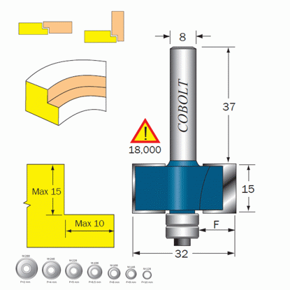 Cobolt Falsfrässats L=15 + 8 kullager S=8