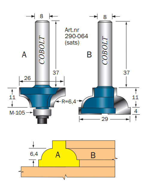 Cobolt Spröjs-& Bågfräs (sats) R=6,4 - frässtål