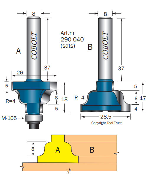 Cobolt Spröjs-& Bågfräs (sats) R=4 - frässtål