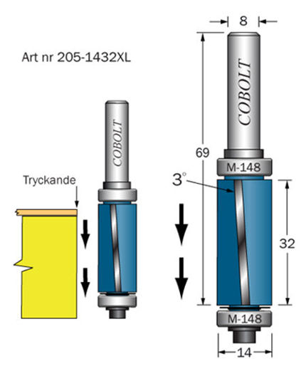 Cobolt Kantfräs D=14, L=32, NEGATIV S=8 | toolab.se