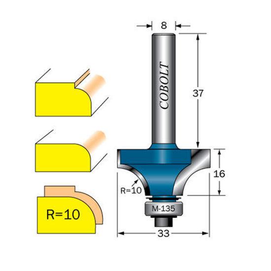 Cobolt Avrundningsfräs R=10 D=33 L=16 S=8 | toolab.se