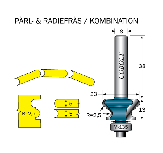 Cobolt Pärl- & Radiefräs R=2.5 L=13 S=8