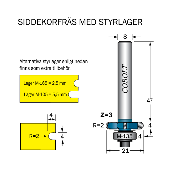 Siddekorfräs R=2 F=4 L=4 D=21 S=8