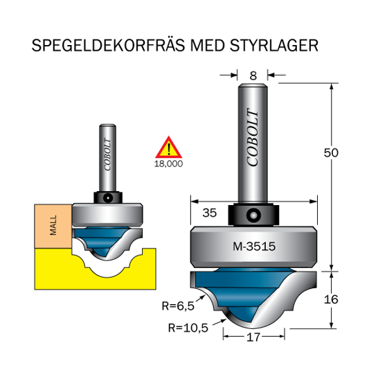 Cobolt Spegeldekorfräs D1=35 D2=17 R1=6.5 R2=10.5