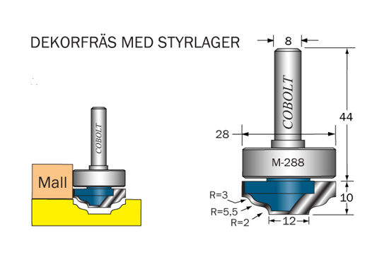 Cobolt Dekorfräs D=28 R1=3 R2=5.5 R3=2 L=10 S=8