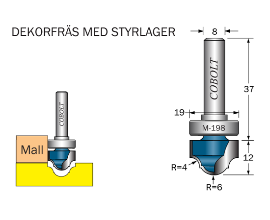 Cobolt Dekorfräs D=19 R1=4 R2=6 L=12 S=8