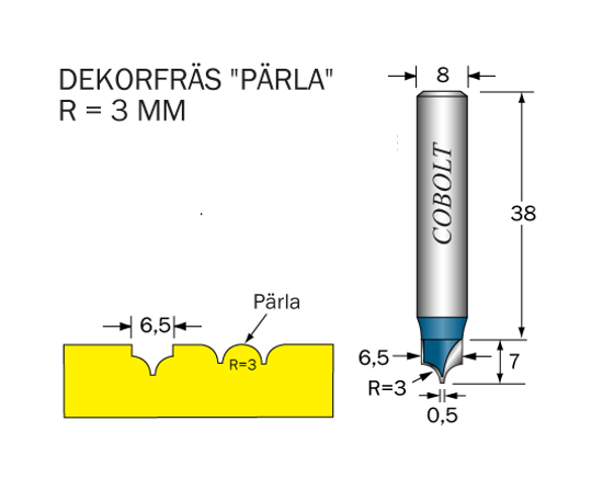 Cobolt Dekorfräs Pärla R=3 D=6.5 S=8