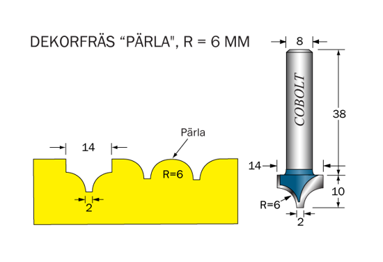 Cobolt Dekorfräs R=6 D=14 S=8