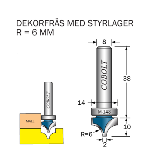 Cobolt Dekorfräs Pärla R=6 D=14 S=8