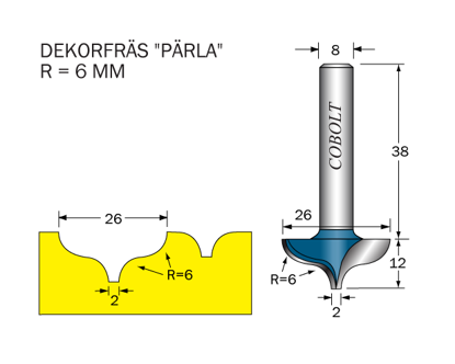 Cobolt Dekorfräs D=26 R=6 S=8