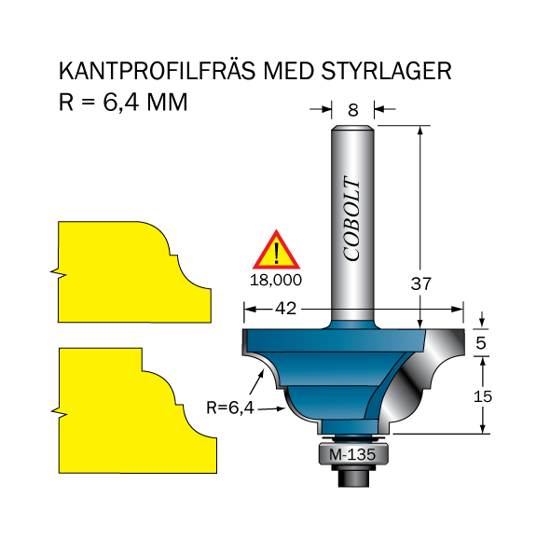 Cobolt Kantprofilfräs R=6.4 L=20 F=14.5 D=42 S=8