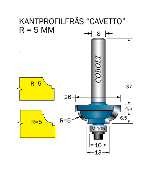 Cobolt Kantprofilfräs CAVETTO R=5 L=11 F=8 D=26 S=8
