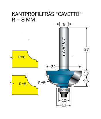 Cobolt Kantprofilfräs CAVETTO R=8 L=14 F=11 D=32 S=8