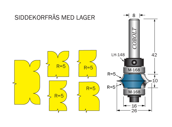 Cobolt Siddekorfräs R=5 m dubbla lager F=10 L=10 D=26 S=8