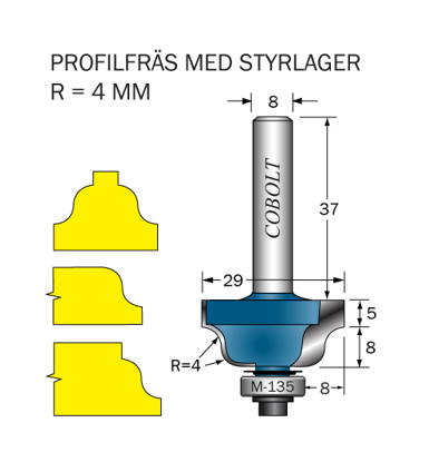 Cobolt Profilfräs dubbelradie R=4 L=13 F=8 D=29 S=8