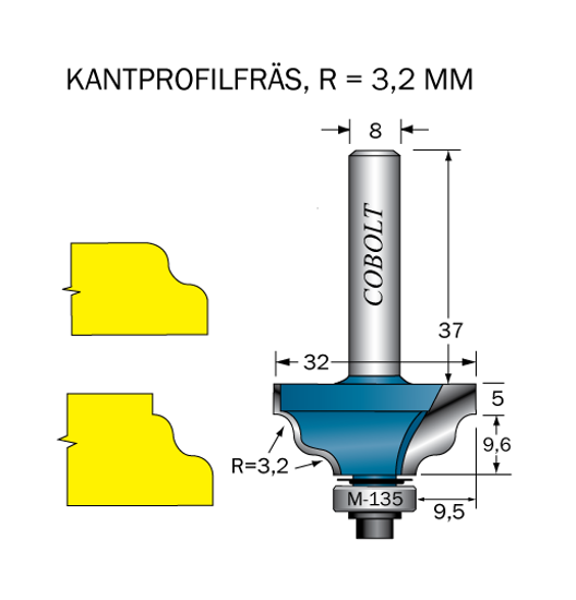 Cobolt Kantprofilfräs R=3.2 L=14.6 F=9.5 D=32 S=8