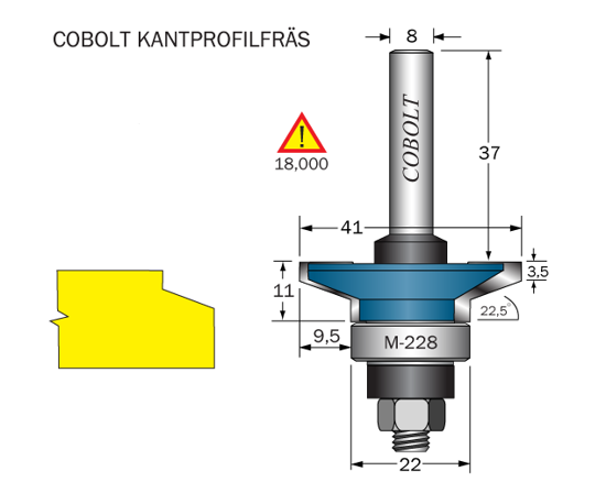 Cobolt Kantprofilfräs 22.5° D=41 L=11 F=9.5 S=8