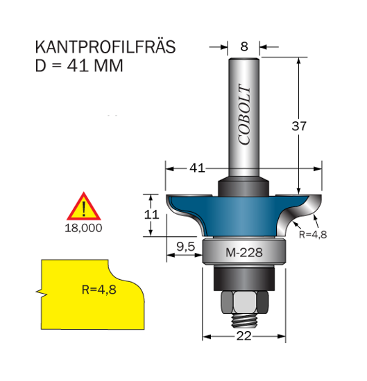 Cobolt Kantprofilfräs R=4.8 D=41 L=11 F=9.5 S=8