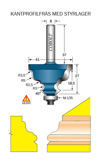 Cobolt Kantprofilfräs R=3.5/R5/R2.5/R3 D=41 L=27 S=8