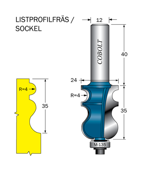 Cobolt Listprofilfräs L=35 R=4 D=24 S=12