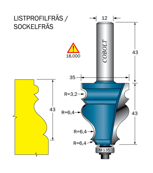 Cobolt Listprofilfräs L=43 D=35 S=12