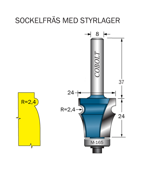 Cobolt Listprofilfräs pärla D=24 L=24 R=2.4 S=8