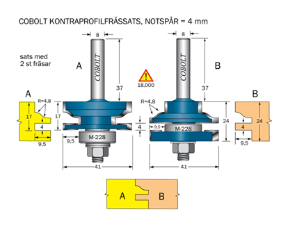 Cobolt Kontraprofilfräs-sats (2 fräsar) R=4.8 R=4.8 D=41 S=8