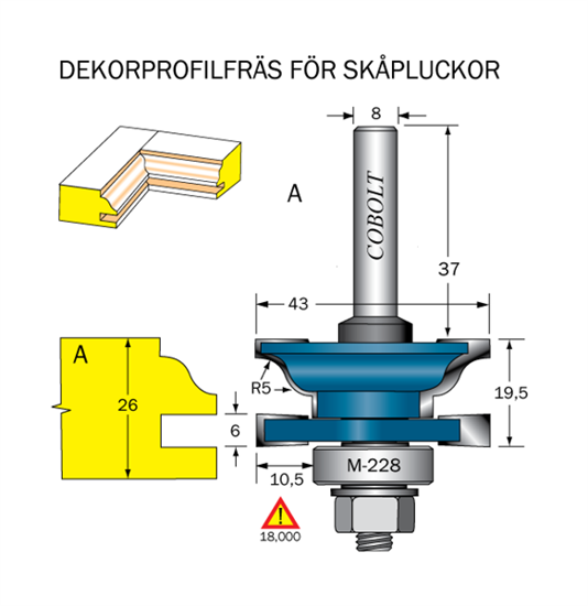 Cobolt Dekorprofilfräs A skåplucka R=5 D=43 Not=6 S=8