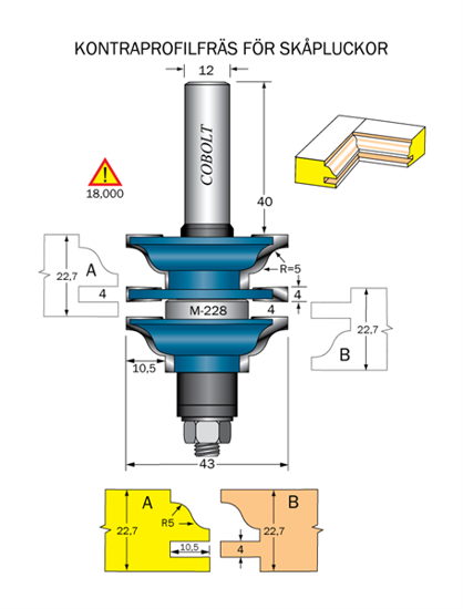 Cobolt Kontraprofilfräs R=5 D=43 Not=4 S=12