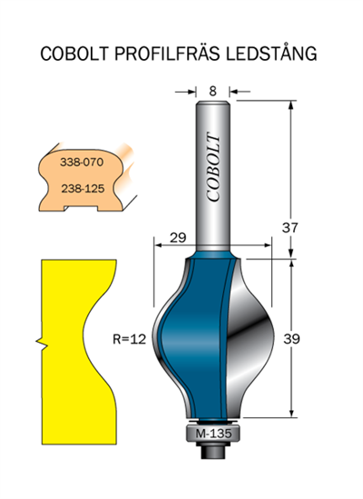 Cobolt Profilfräs ledstång L=39 D=29 R=12 S=8