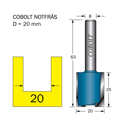 Cobolt Notfräs D=20 L=25 TL=63 S=8