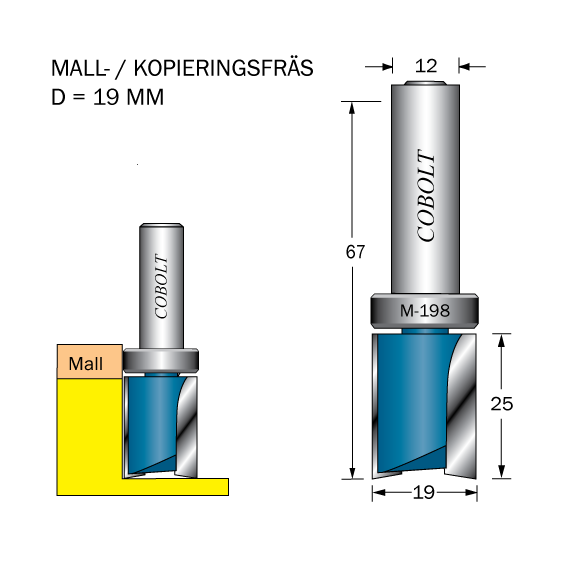 Cobolt Mallfräs D=19 L=25 S=12 - hylsa