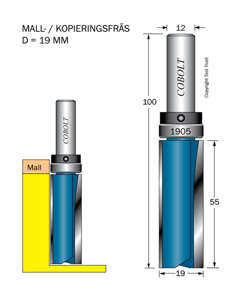 Cobolt Mallfräs D=19 L= 55 TL=100 S=12 - lager