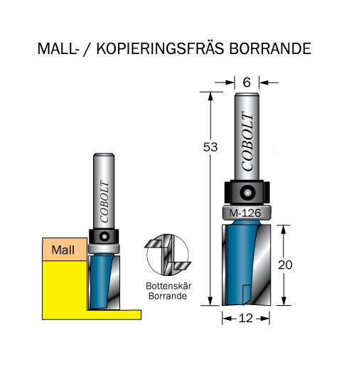 Cobolt Mallfräs D=12 L=20 TL=53 S=6 - lager