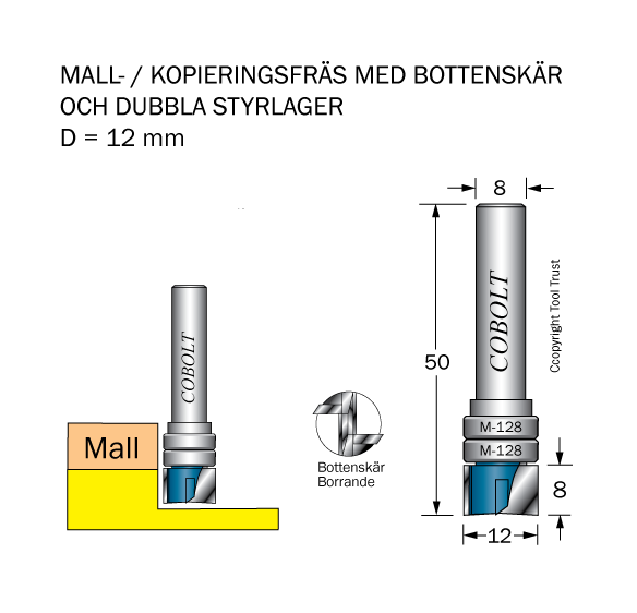 Cobolt Mallfräs D=12 L=8 TL=50 S=8 - med