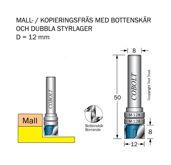 Cobolt Mallfräs D=12 L=8 TL=50 S=8