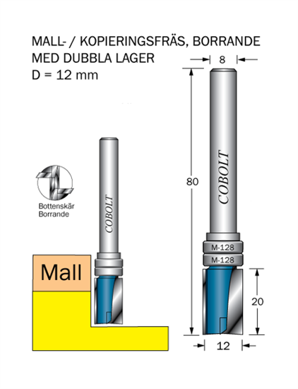 Cobolt Mallfräs D=12 L=20 TL=80 S=8