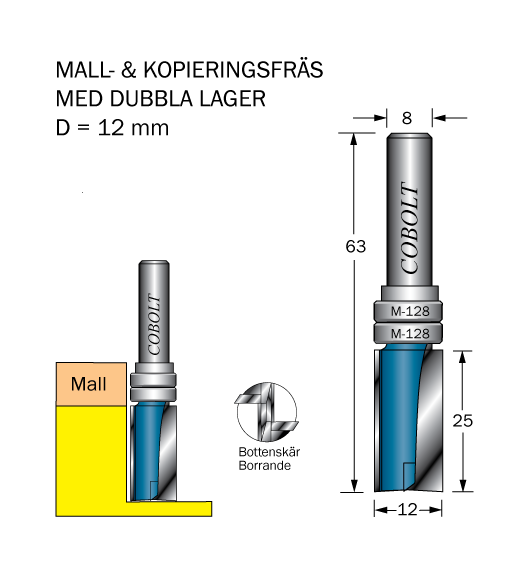 Cobolt Mallfräs D=12 L=25 TL=63 S=8 - med